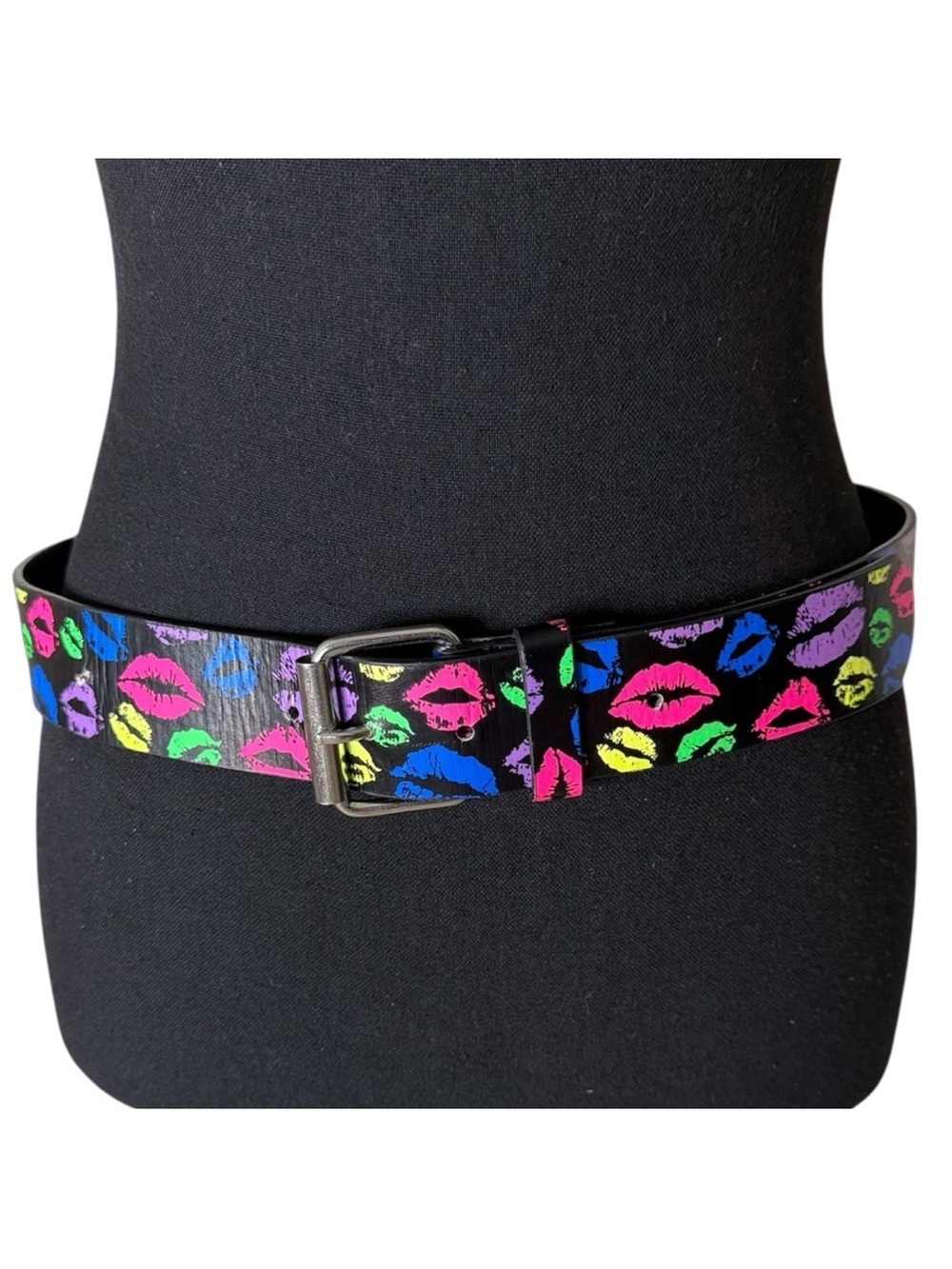Neon Multicolour Lip Belt Black 80’s 90’s Y2K Hip Lips Kiss Kisses